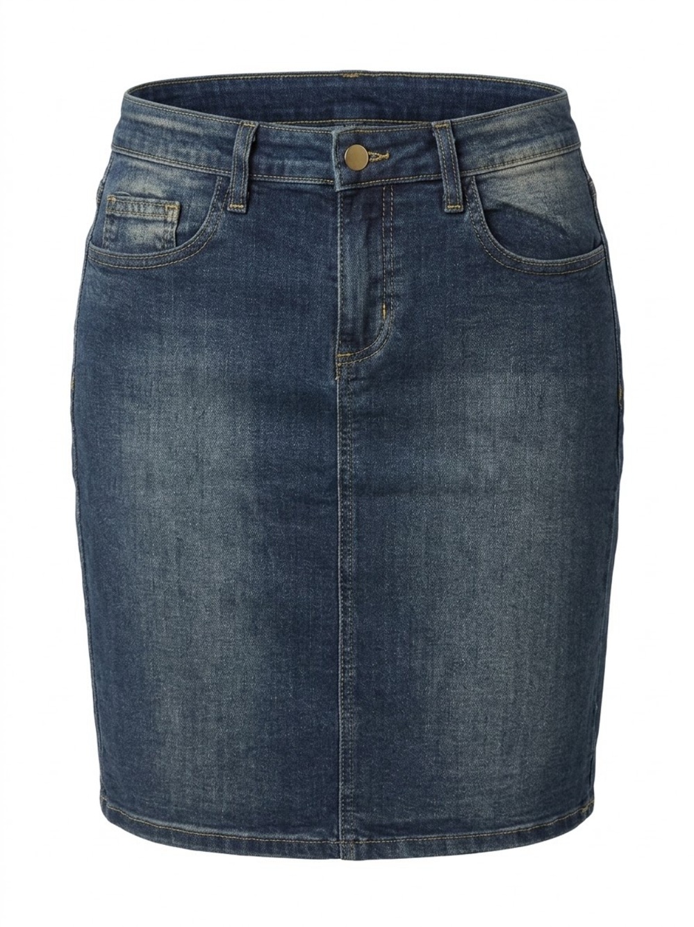 Classic Dark Blue Denim Pencil Skirt - Timeless Stretch Denim